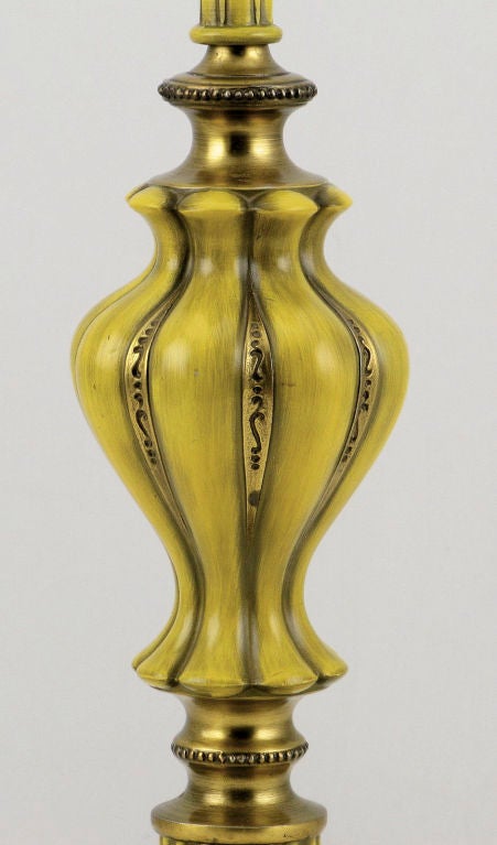 Pair Rembrandt  Brass & Antiqued Saffron Yellow Table Lamps 1