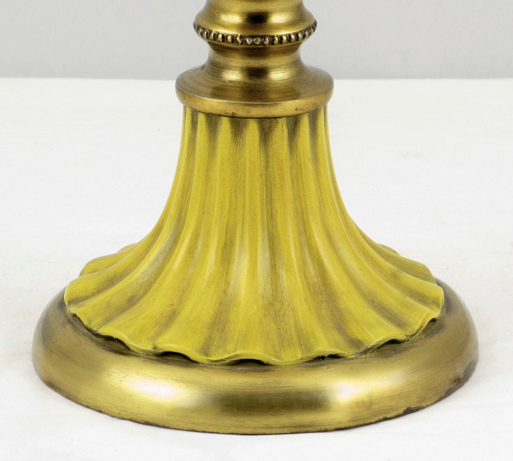 Pair Rembrandt  Brass & Antiqued Saffron Yellow Table Lamps 2
