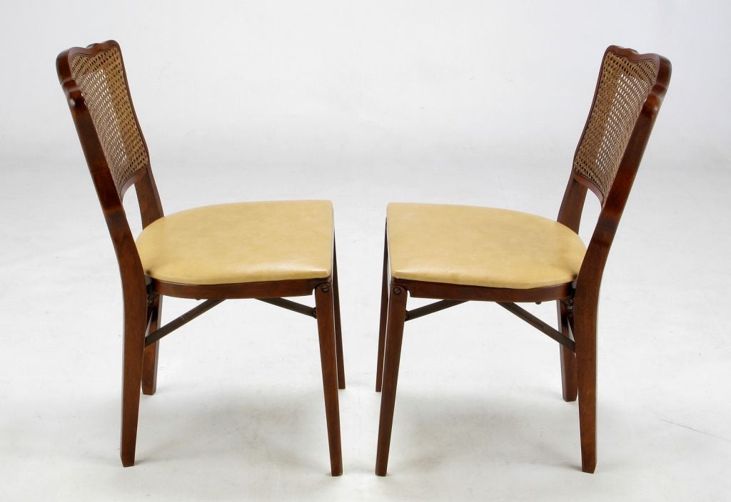 Mid-20th Century Set  Of Four Mahogany, Cane & Leather Regency Folding Chairs For Sale