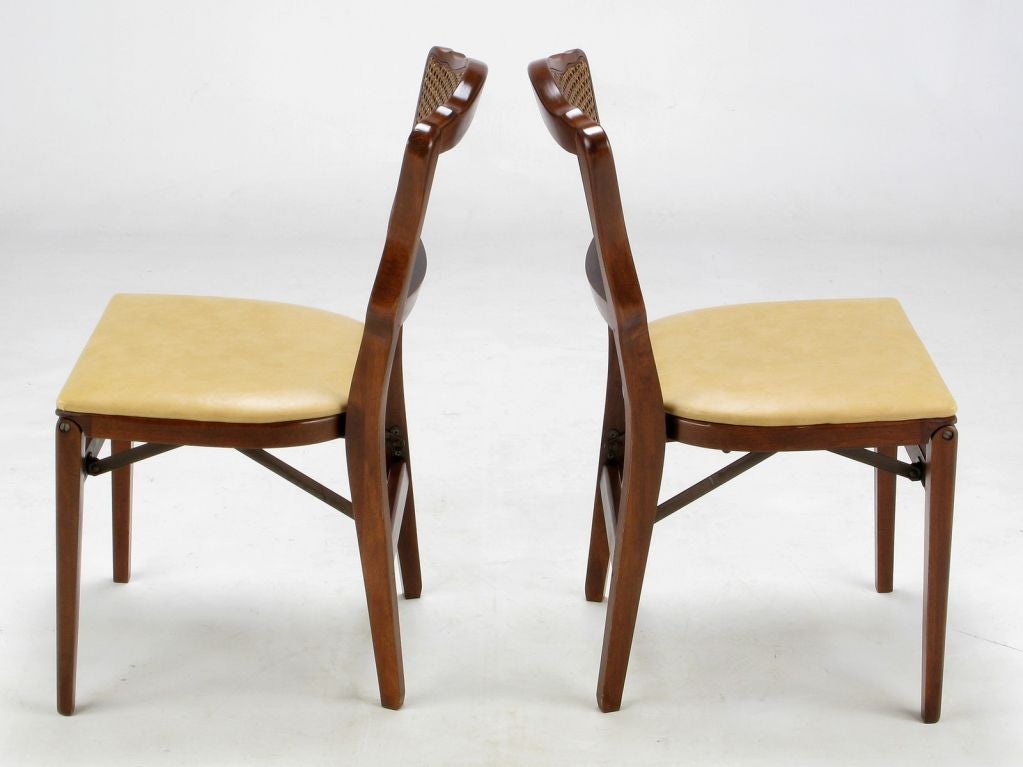 Set  Of Four Mahogany, Cane & Leather Regency Folding Chairs For Sale 1