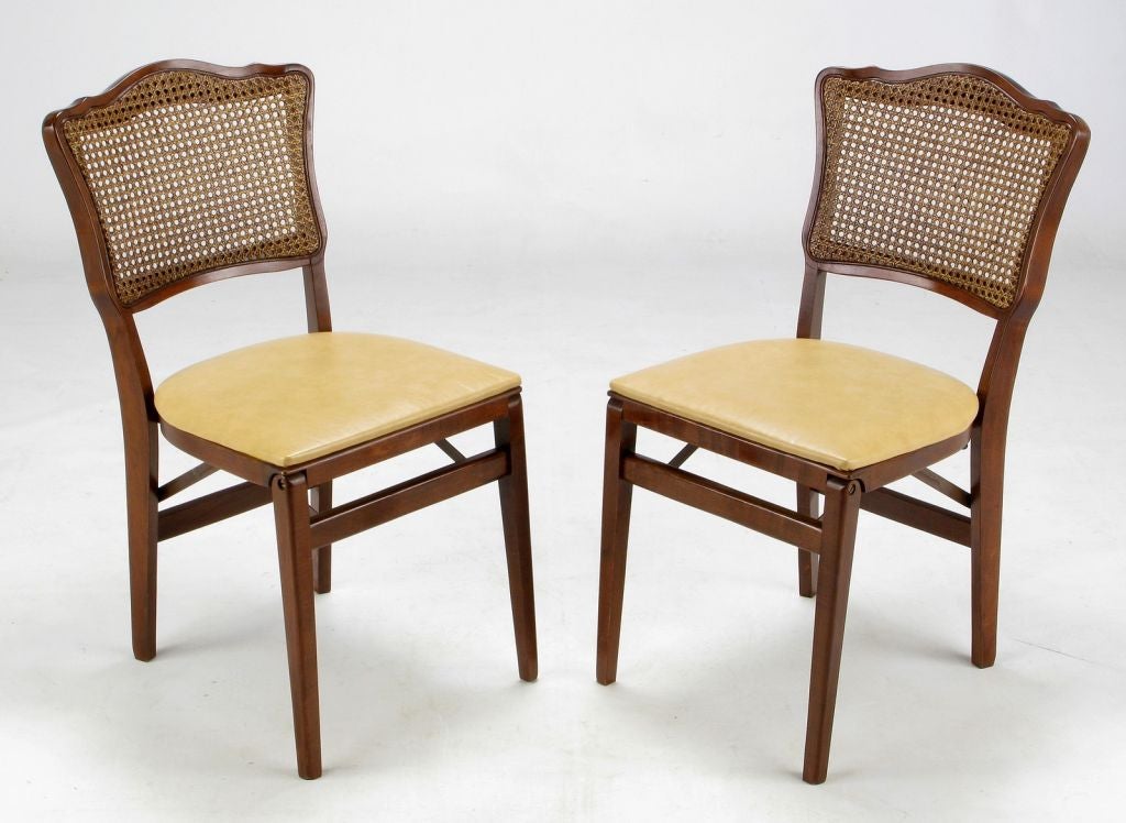 Mid-20th Century Set  Of Four Mahogany, Cane & Leather Regency Folding Chairs For Sale