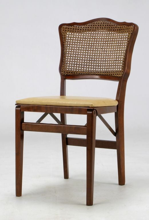 Set  Of Four Mahogany, Cane & Leather Regency Folding Chairs For Sale 3