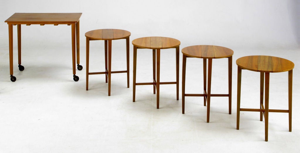 Bertha Schaefer Style Set Four Dropleaf Nesting Tables Plus One