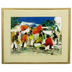 Juan Salazar Colorful Oil On Canvas Titled "Tranquis"