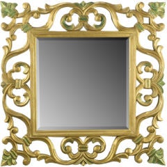 Vintage Carved & Gilt Wood Framed Mirror With Fleur-De-Lis Detail