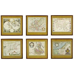 Six Framed & Matted Map Prints Of The World