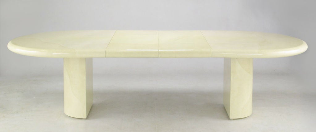 Karl Springer Style Faux Goatskin Racetrack Oval Dining Table 1