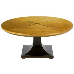 Round Teak, Walnut & Rosewood Inlaid Pedestal Coffee Table