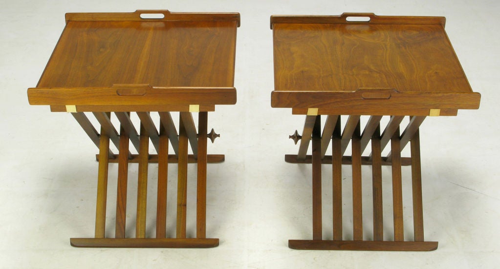 Pair Kipp Stewart Walnut Folding Tray Tables For Drexel