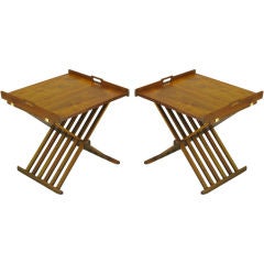 Pair Kipp Stewart Walnut Folding Tray Tables For Drexel