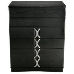 1940s Black Lacquer & Silver Leafed Six-Drawer Tall Chest