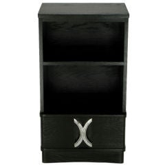 1940s Black Lacquered 
Silver Leaf Single Drawer Night Stand