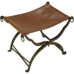 Hand Forged Iron &  Leather Curule Folding Bench With Drop Rings