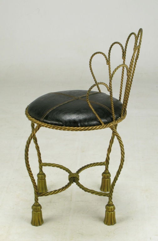 Mid-20th Century Italian Gilt Brass Rope & Tassel Chair