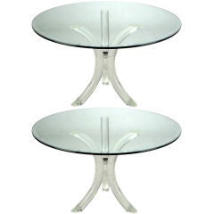 Pair Thick Curved Lucite Tripod-Based Dining Tables