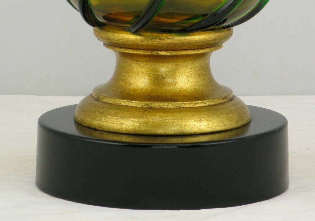 Mid-20th Century Italian Amber and Green Swirled Murano Glass Table Lamp For Sale