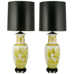 Pair Chinoiserie White And Saffron Glazed Ceramic Table Lamps