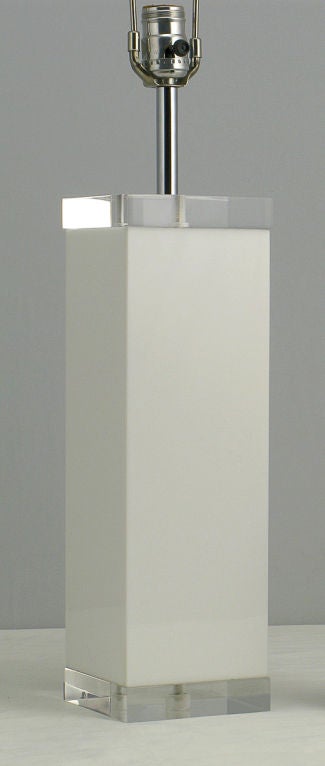 American Pair Custom White & Clear Lucite Table Lamps