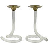 Pair Dorothy Thorpe Style Serpentine Lucite Candlesticks 6