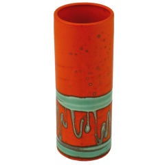 Vase en poterie Royal Haeger Tangerine & Turquoise Abstrait