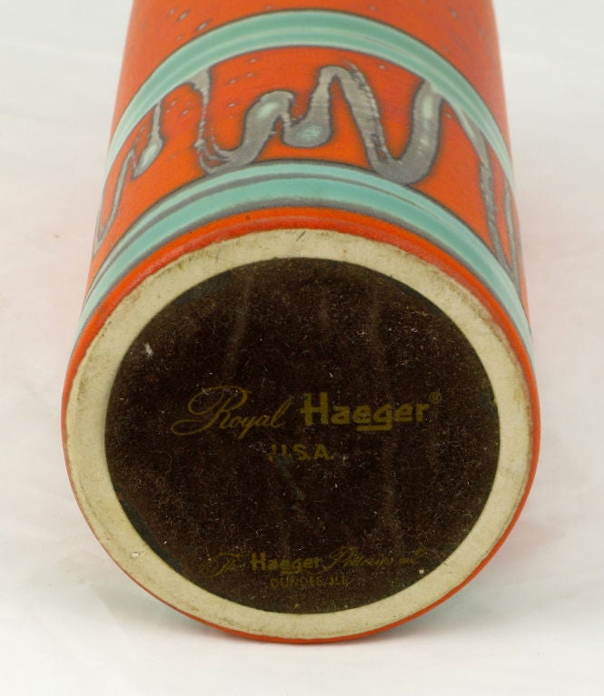 Mid-20th Century Royal Haeger Tangerine & Turquoise Abstract Pottery Vase