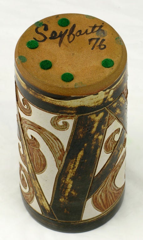 American Mary Seyfarth Studio Pottery Vase In Chocolate & Terra Cotta