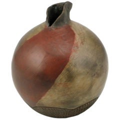 Miguel Rivas Red And Brown Glazed And Carved Pottery Vessel