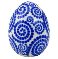 Asian Porcelain Egg with Traditional Blue & White Glaze