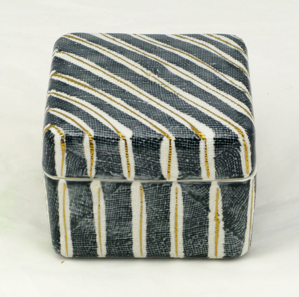 Takashimaya Black & Gold Striped Japanese Porcelain Box