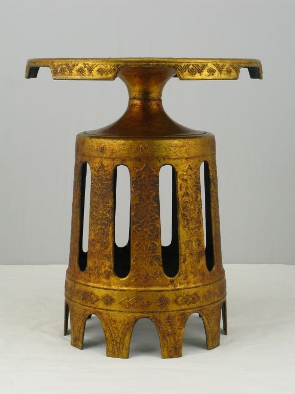 Moroccan Gilt Metal Tabouret With Patterned Top & Open Base
