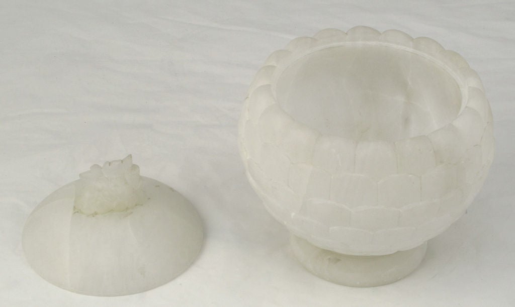 Mid-20th Century Italian Carved Alabaster Spherical Bowl With Grape Cluster Top