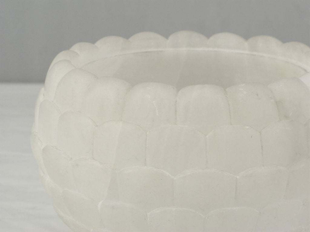 Italian Carved Alabaster Spherical Bowl With Grape Cluster Top 1