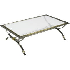 DIA  Satin Steel And Brass Curule Base Coffee Table