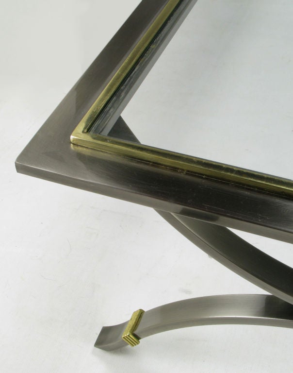 DIA  Satin Steel And Brass Curule Base Coffee Table 1