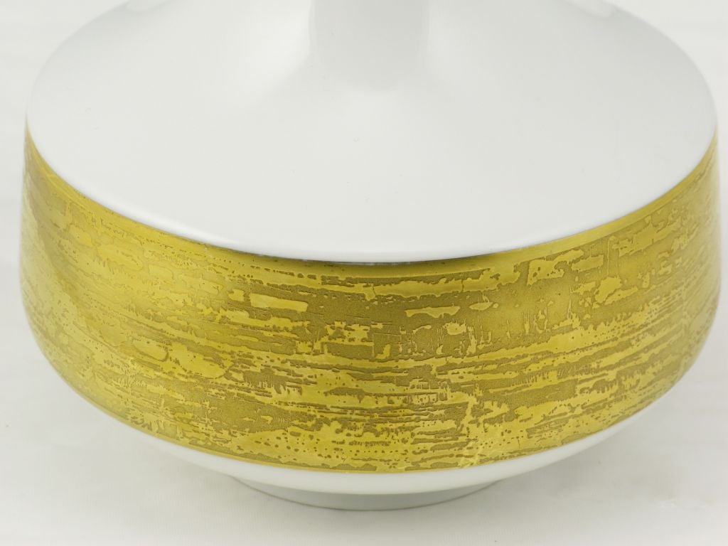 Mid-20th Century Signed Heinrich German White Porcelain & Gilt Banded Vase