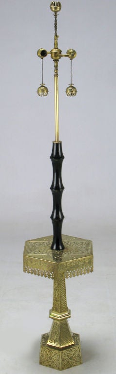 1940s Moroccan Brass & Black Lacquer Floor Lamp