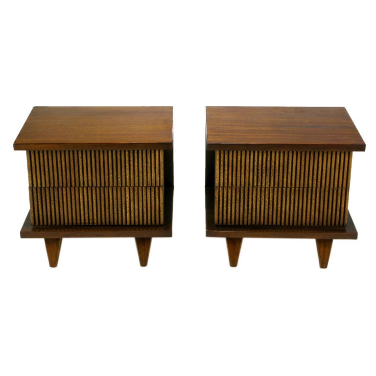 Pair Walnut Night Stands With Pecky Cypress Drawer Fronts