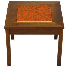 Vintage John Keal Petite Walnut & Tile Side Table For Brown-Saltman