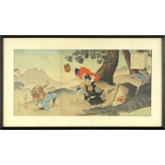 19th Century Japanese Triptych Woodblock Print