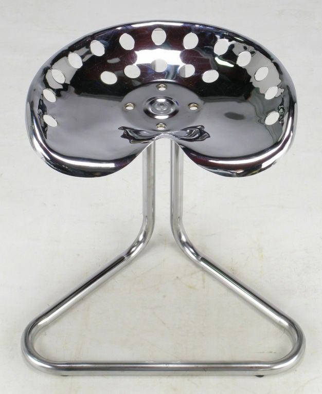 Cantilevered Chrome Tractor Seat Stool. 1