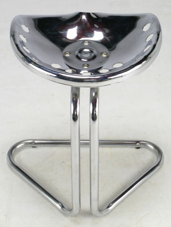 Cantilevered Chrome Tractor Seat Stool. 2