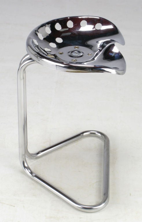 Late 20th Century Cantilevered Chrome Tractor Seat Stool.