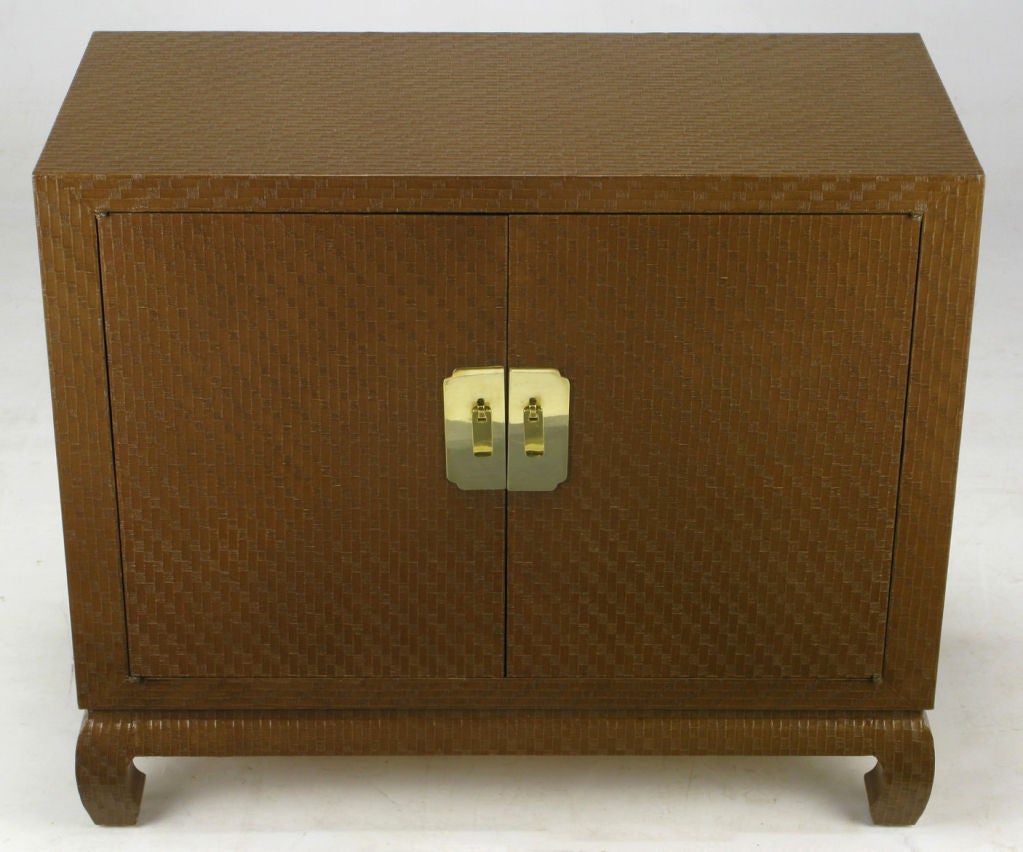 American Baker Chinoiserie Cabinet In Chocolate Lacquered Grass Cloth