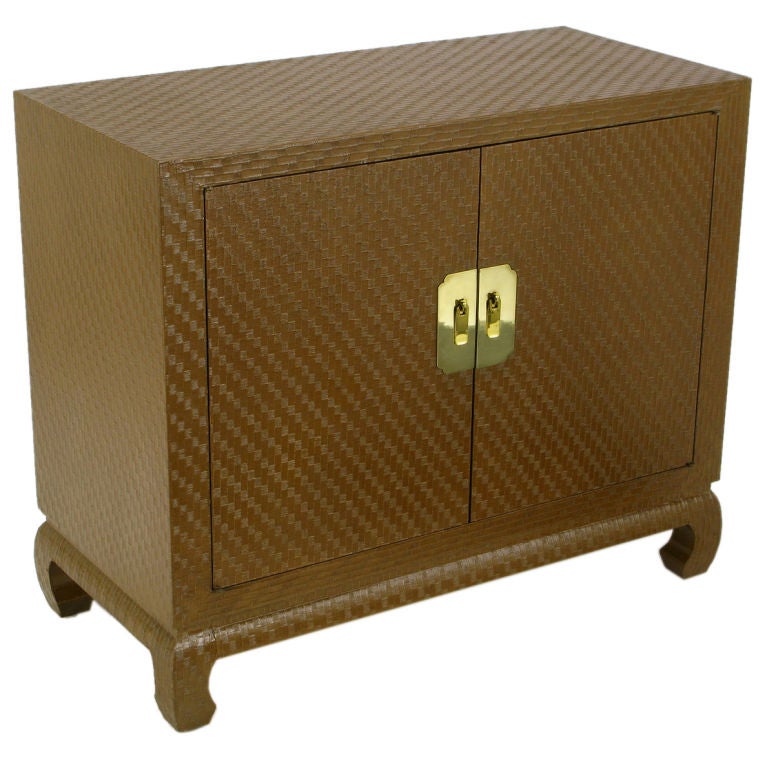 Baker Chinoiserie Cabinet In Chocolate Lacquered Grass Cloth