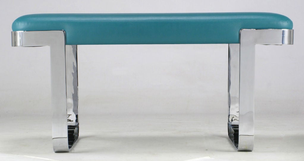 Milo Baughman Chrome & Turquoise Bench
