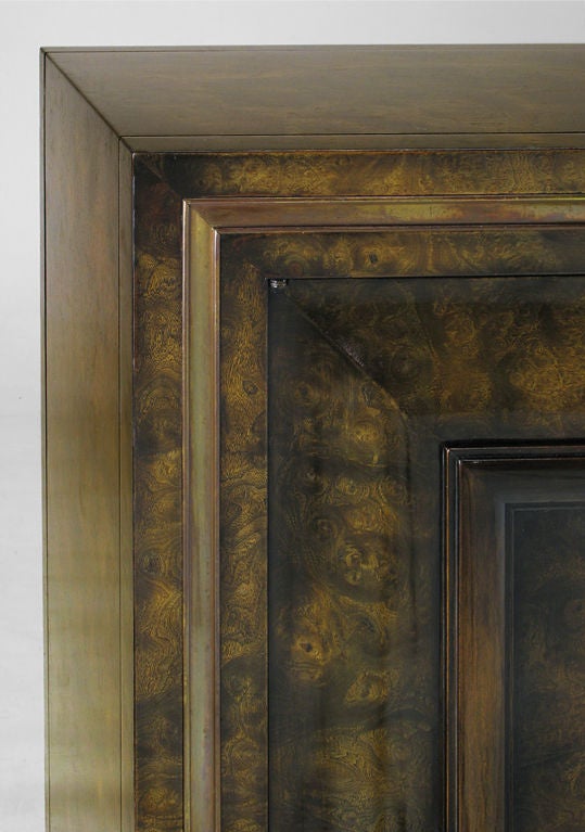 Mid-20th Century Burled Amboyna & Brass Sideboard By Mastercraft