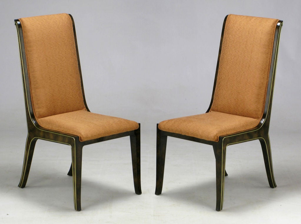 Set Eight  Mastercraft Amboyna Burl & Brass Dining Chairs