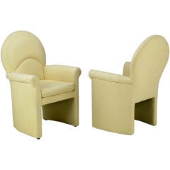 Pair Ivory Wool Art Deco Revival Rolled-Arm Club Chairs