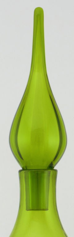 Striking Extra Tall Green Blenko Decanter In Excellent Condition In Chicago, IL