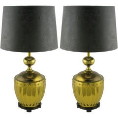 Pair Stiffel Fluted & Studded Brass Urn Table Lamps